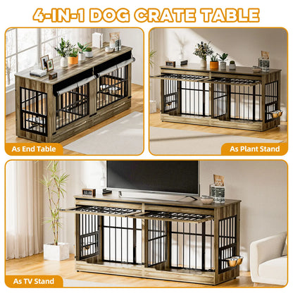[2 Carton]78" Heavy Duty Indestructible Extra Large Dog Crate with Divider – Double Door Indoor Wooden Kennel, Removable Divider & 360° Swivel Bowls, Reinforced Steel Bars for Extra Large Dogs or Two Medium-Large Dogs Tiktokshopspringg