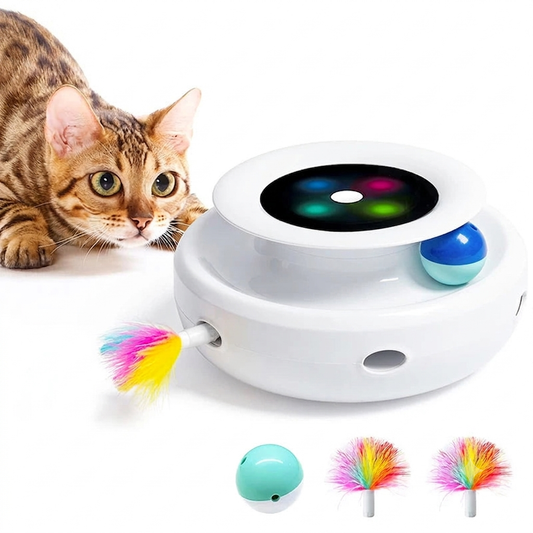 Juguete Interactivo 2 en 1 para Gatos con Plumas y Pelota Automática