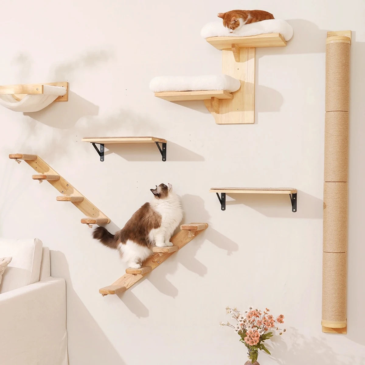 Hamaca y Estantería Mural para Gatos — Ahorra Espacio en Casa