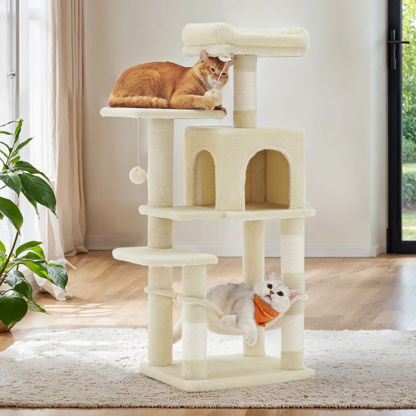 Árbol Rascador para Gatos 112 cm con Hamaca, Cueva y Plataformas
