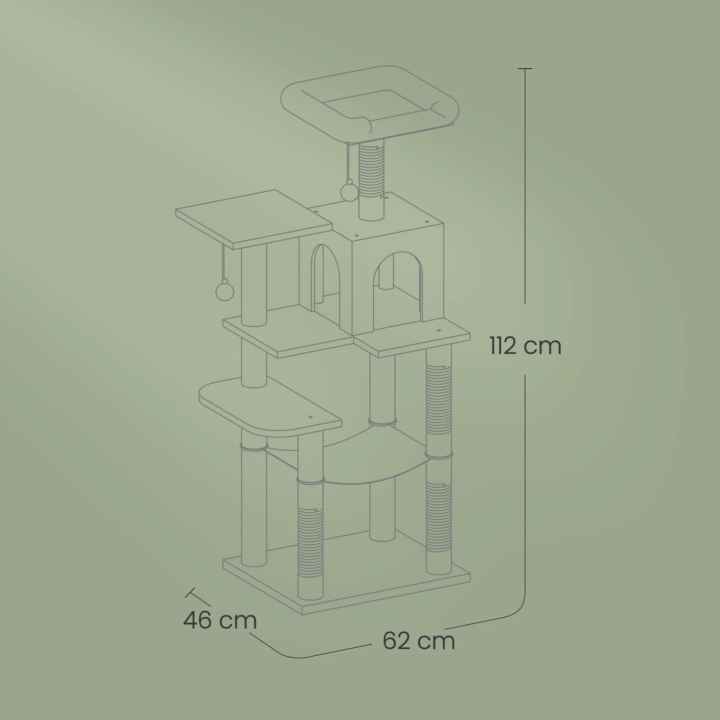 Árbol Rascador para Gatos 112 cm con Hamaca, Cueva y Plataformas