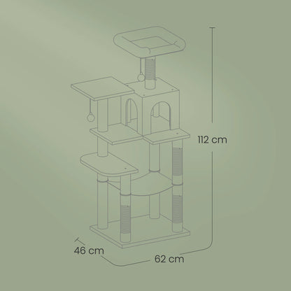Árbol Rascador para Gatos 112 cm con Hamaca, Cueva y Plataformas