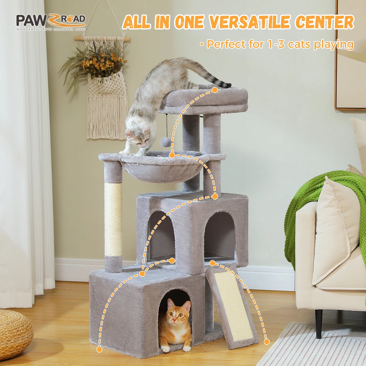 Árbol Grande para Gatos de Interior 104 cm — Torre con Rascador y Cueva