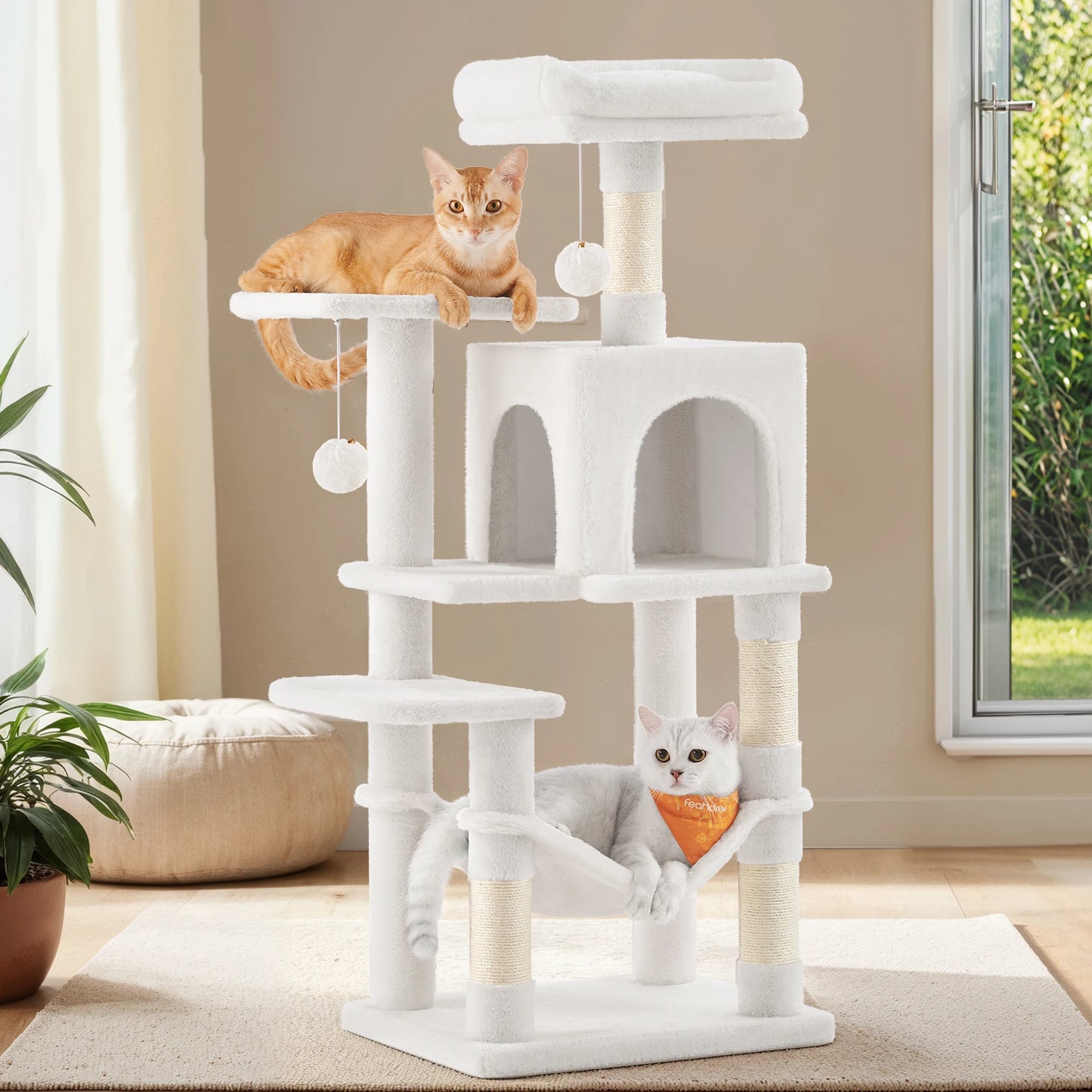 Árbol Rascador para Gatos 112 cm con Hamaca, Cueva y Plataformas