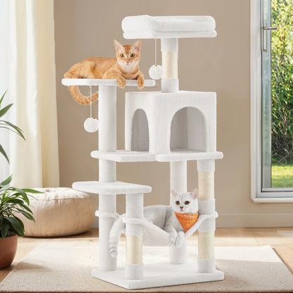 Árbol Rascador para Gatos 112 cm con Hamaca, Cueva y Plataformas