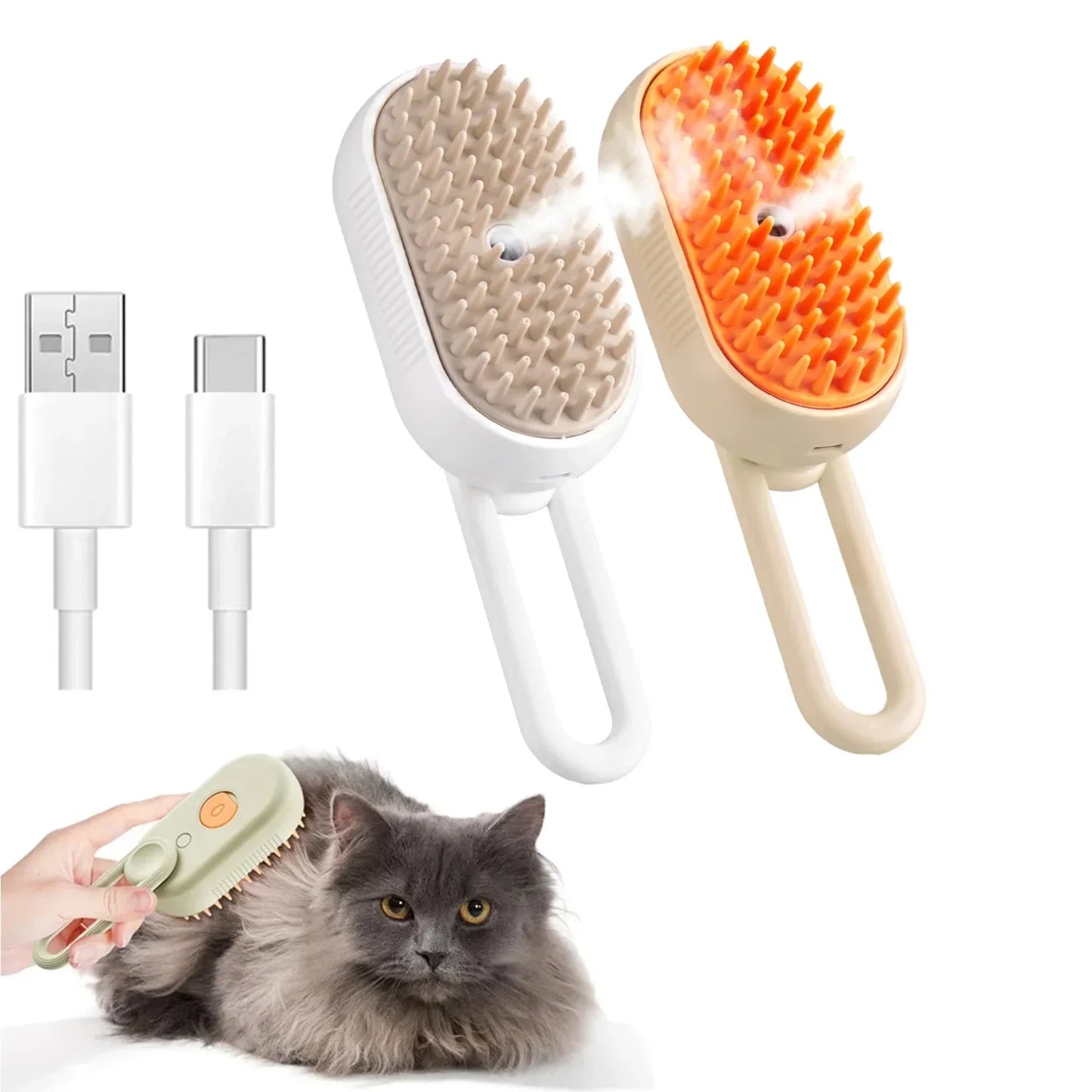 Cepillo de Vapor 3 en 1 para Mascotas — Cepillado, Masaje y Vapor