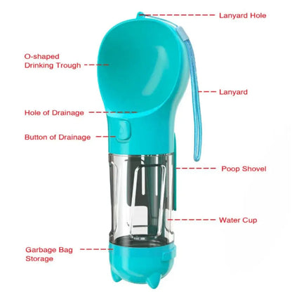 Dispensador de Agua y Comida 3 en 1 para Perros con Bolsas y Pala