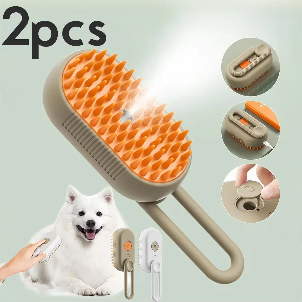 Cepillo de Vapor 3 en 1 para Mascotas — Cepillado, Masaje y Vapor
