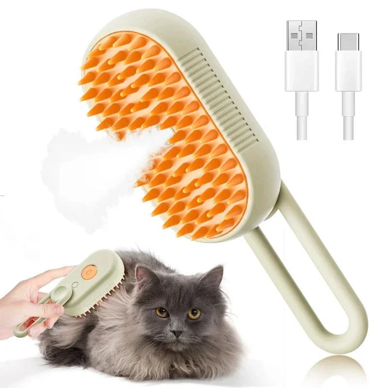 Cepillo de Vapor 3 en 1 para Mascotas — Cepillado, Masaje y Vapor