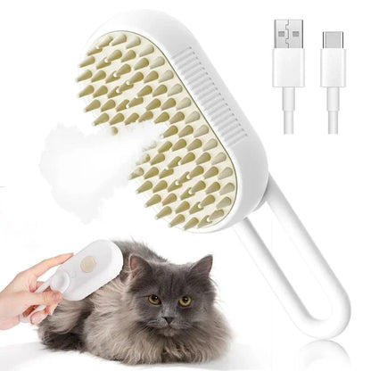 Cepillo de Vapor 3 en 1 para Mascotas — Cepillado, Masaje y Vapor