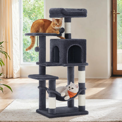 Árbol Rascador para Gatos 112 cm con Hamaca, Cueva y Plataformas