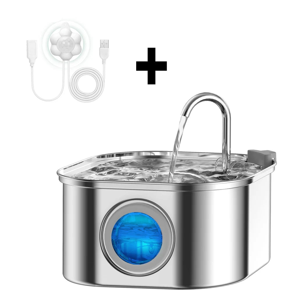Fuente de Agua para Gatos 3.2L Acero Inoxidable con Filtro y Sensor