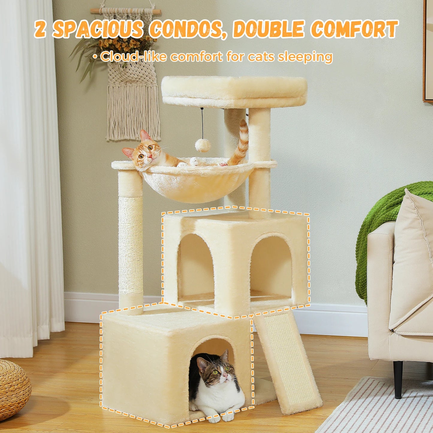 Árbol Grande para Gatos de Interior 104 cm — Torre con Rascador y Cueva