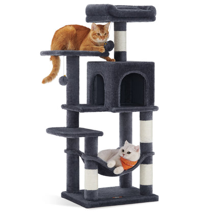 Árbol Rascador para Gatos 112 cm con Hamaca, Cueva y Plataformas