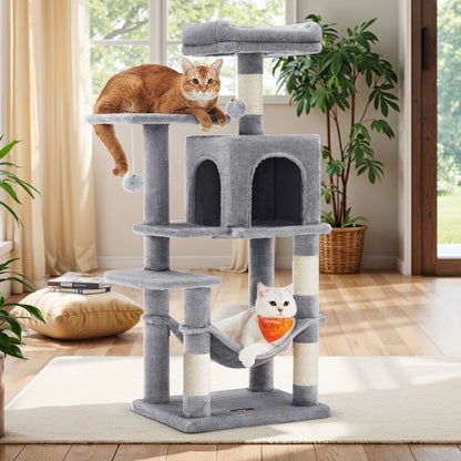 Árbol Rascador para Gatos 112 cm con Hamaca, Cueva y Plataformas