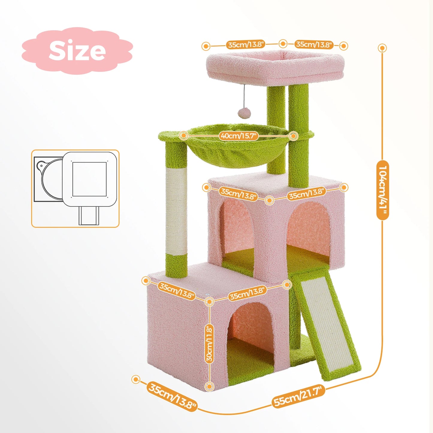 Árbol Grande para Gatos de Interior 104 cm — Torre con Rascador y Cueva