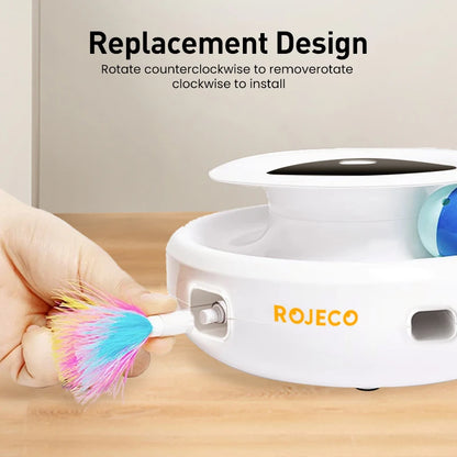 Juguete Interactivo 2 en 1 para Gatos con Plumas y Pelota Automática