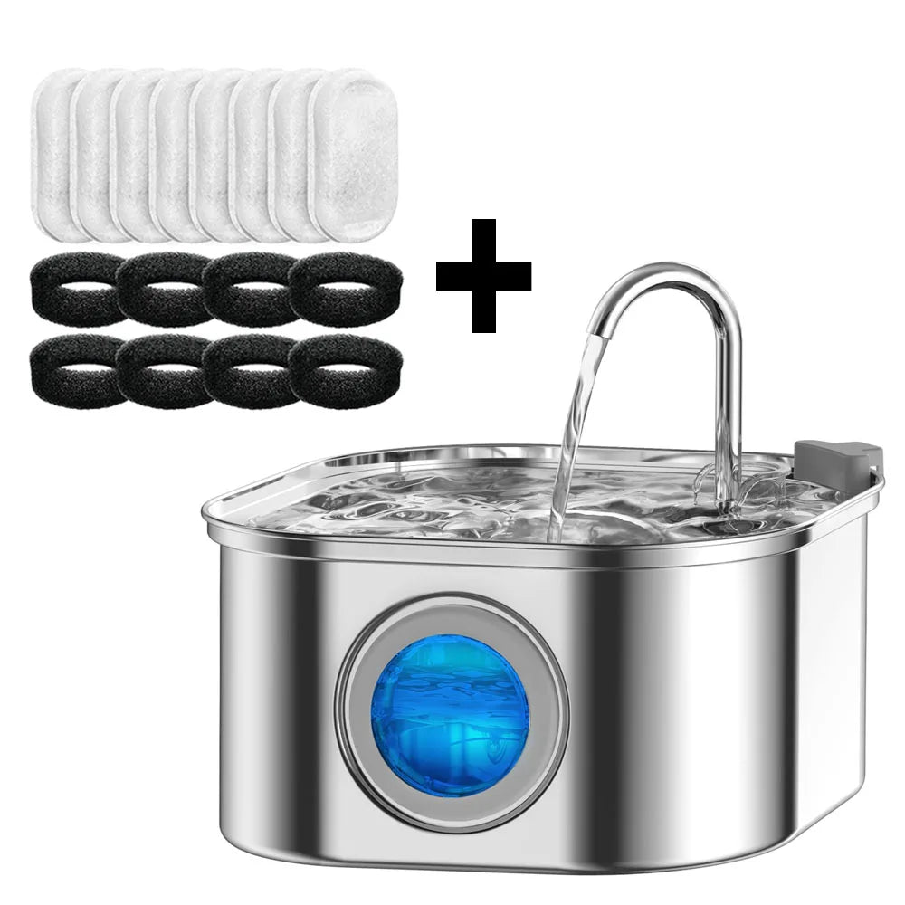 Fuente de Agua para Gatos 3.2L Acero Inoxidable con Filtro y Sensor