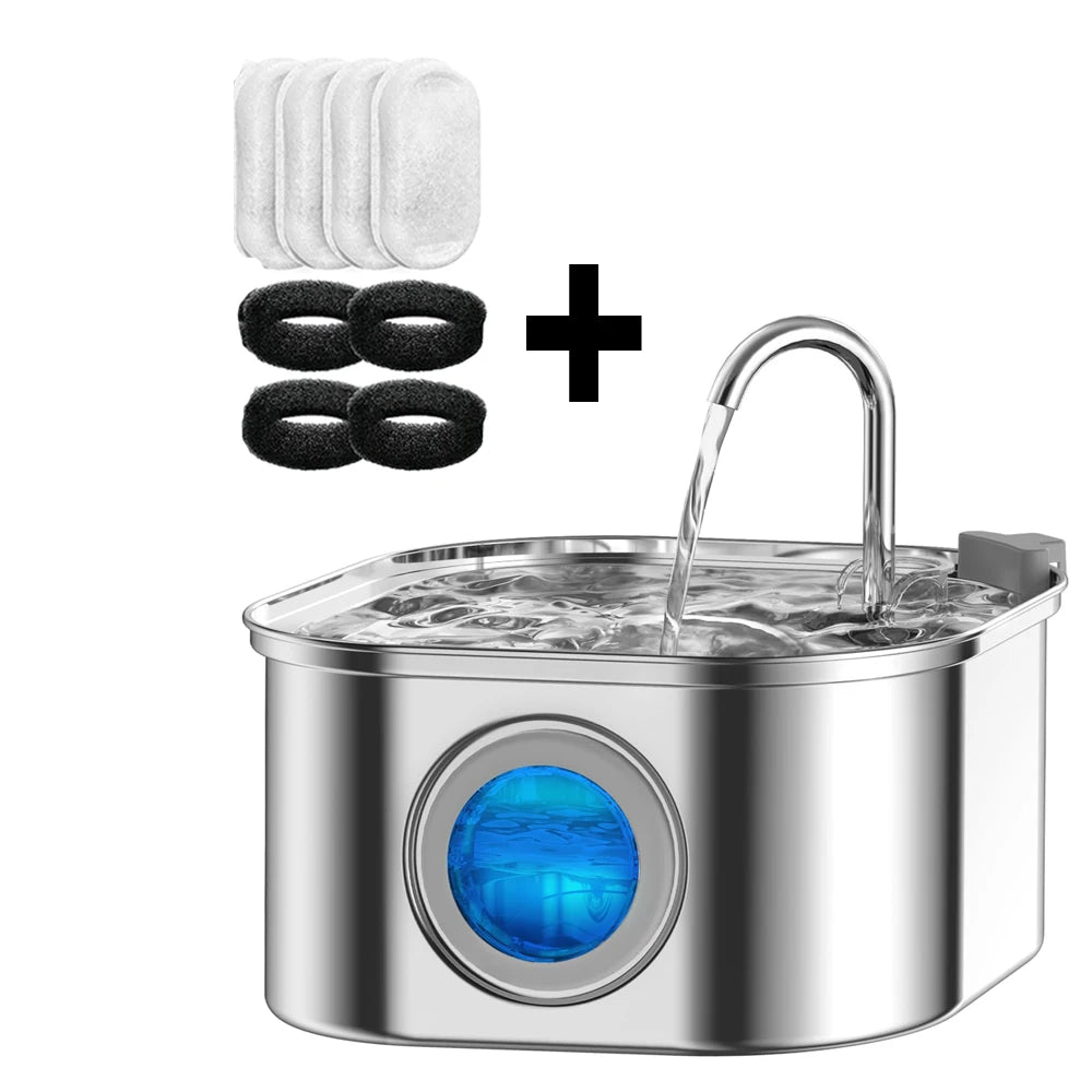 Fuente de Agua para Gatos 3.2L Acero Inoxidable con Filtro y Sensor