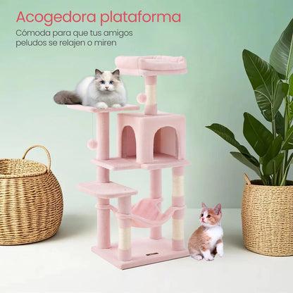Árbol Rascador para Gatos 112 cm con Hamaca, Cueva y Plataformas
