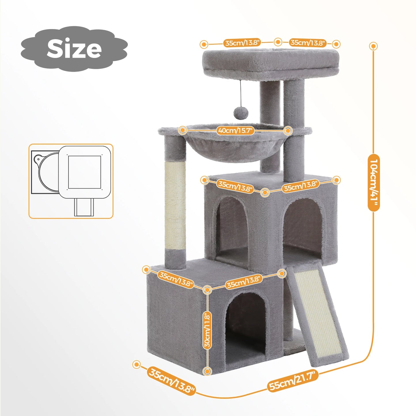 Árbol Grande para Gatos de Interior 104 cm — Torre con Rascador y Cueva