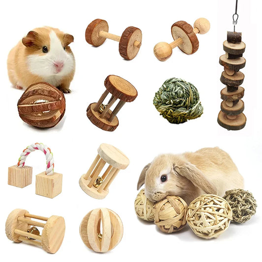 Juguetes de Madera Natural para Roedores — Conejos, Conejillos y Hámsteres