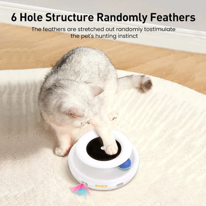 Juguete Interactivo 2 en 1 para Gatos con Plumas y Pelota Automática